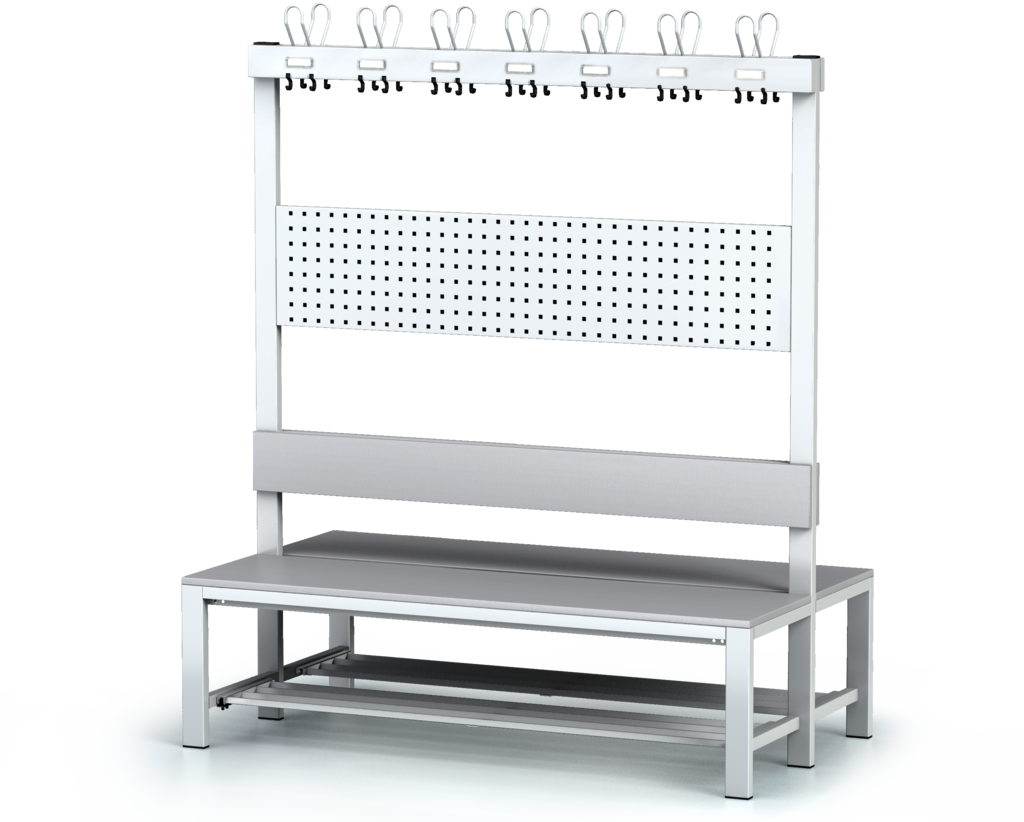 Oboustranná lavice s opěradlem a věšáky, lamino deska - se sklopným roštem 1800 x 1500 x 830